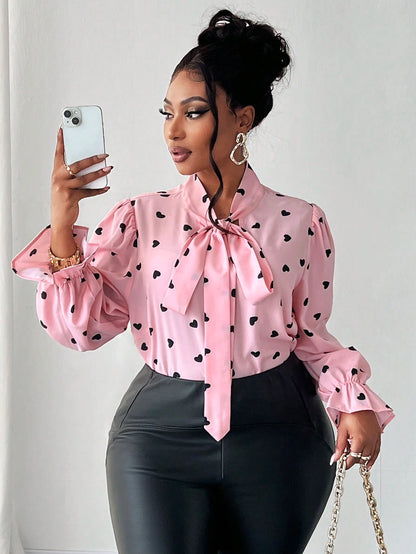 Maweii Plus Size Blouse With Tie Detail, Casual And Fashionable For Everyday Wear,Valentine Fall Cloth For Women