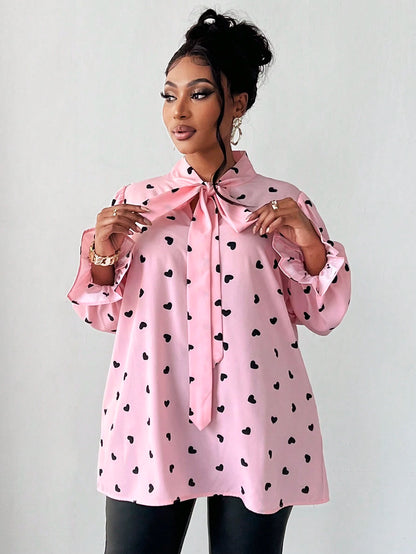 Maweii Plus Size Blouse With Tie Detail, Casual And Fashionable For Everyday Wear,Valentine Fall Cloth For Women