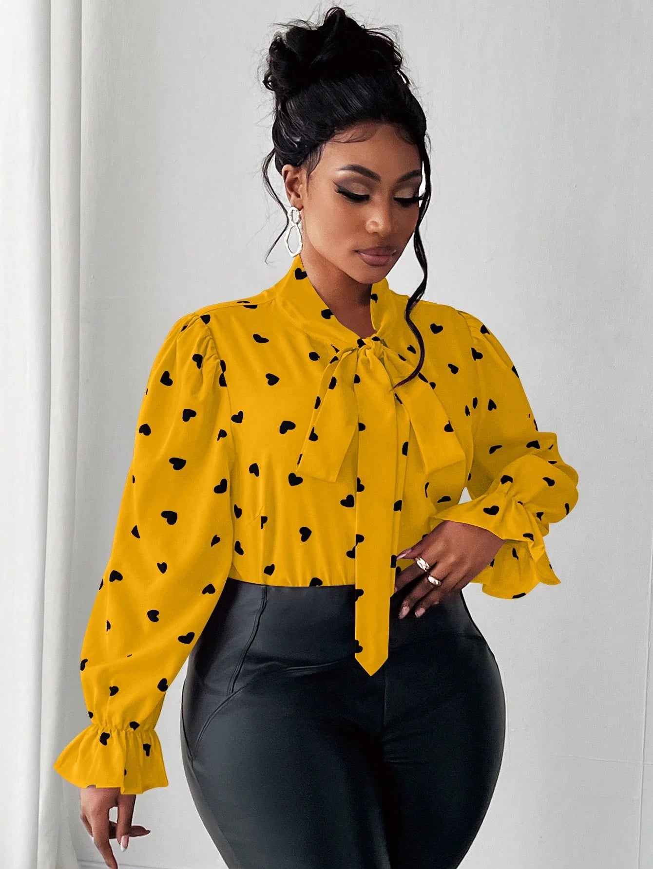 Maweii Plus Size Blouse With Tie Detail, Casual And Fashionable For Everyday Wear,Valentine Fall Cloth For Women