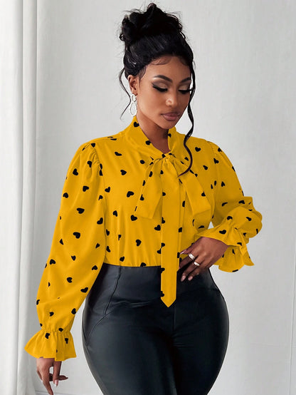 Maweii Plus Size Blouse With Tie Detail, Casual And Fashionable For Everyday Wear,Valentine Fall Cloth For Women