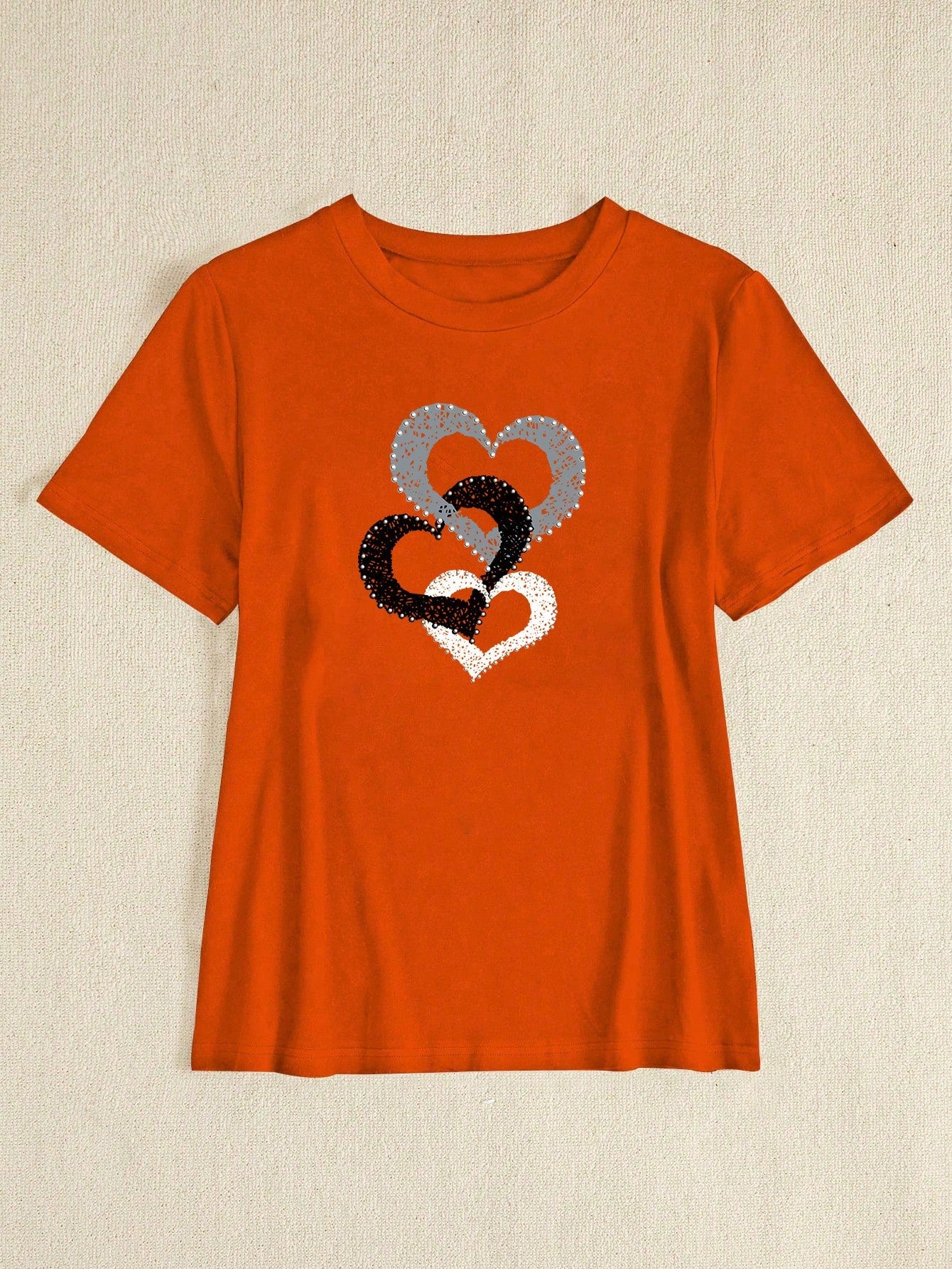 Maweii Plus Size Heart Print Round Neck Short Sleeve Casual Plus Size Women T-Shirt