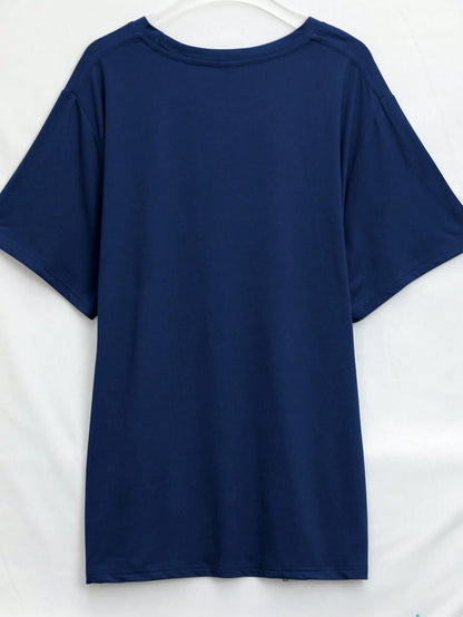 Maweii Women's Navy Blue Summer Smart Casual Top Featuring Prayer Changes Everything Print & Golden Cross, Soft Breathable Round Neck Everyday Casual Top