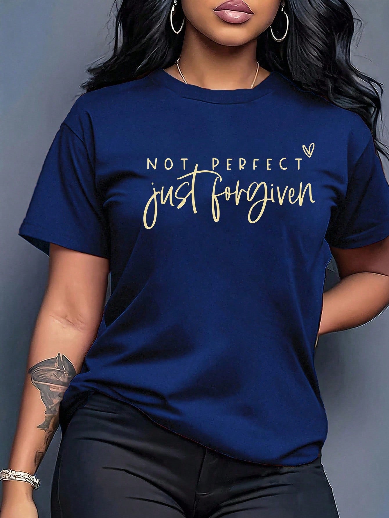 Maweii Women's Navy Blue Summer Smart Casual Top Featuring Prayer Changes Everything Print & Golden Cross, Soft Breathable Round Neck Everyday Casual Top