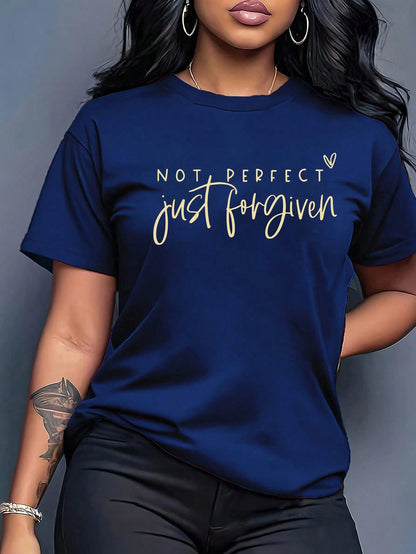 Maweii Women's Navy Blue Summer Smart Casual Top Featuring Prayer Changes Everything Print & Golden Cross, Soft Breathable Round Neck Everyday Casual Top