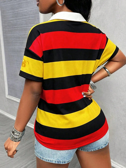 Maweii Women's Sweet And Edgy Casual Vacation Simple Romantic Lapel Short-Sleeve T-Shirt