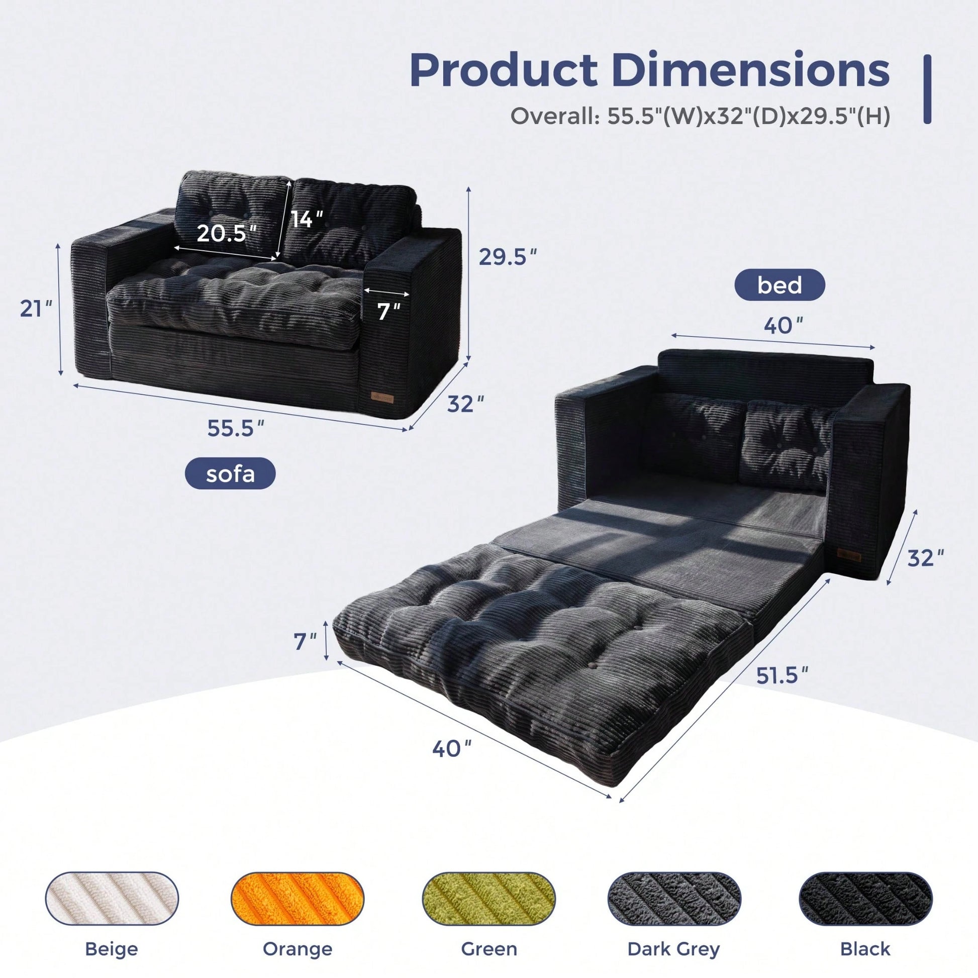 MAXYOYO Convertible Sofa Bed,Pull-Out Double Sofa Bed,2-In-1 Folding Sofa Bed Filled With High-Density Sponge,Folding Floor Sofa With Pillows,Suitable For Living Room,Bedroom,Study
