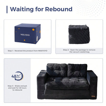 MAXYOYO Convertible Sofa Bed,Pull-Out Double Sofa Bed,2-In-1 Folding Sofa Bed Filled With High-Density Sponge,Folding Floor Sofa With Pillows,Suitable For Living Room,Bedroom,Study