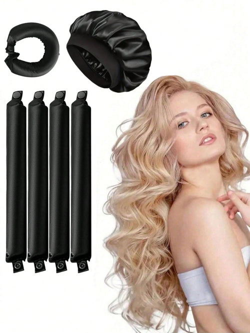 Mcbki 5pcs/4pcs/3pcs No-Heat Hair Curlers, Slouchy Hair Curling Tool, Silk Hair Rollers, Elastic Headband, Long Hair Soft Curling Accessories, Manual Styling Tools, Sleep Hair Curler, Suitable For Val