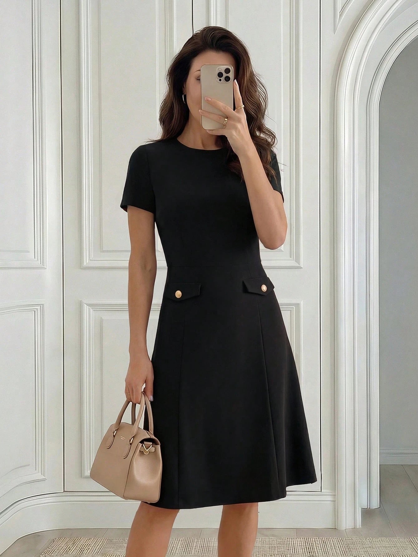 Medorina Women's Black Lace Patchwork Elegant Party Mid-Length Dress