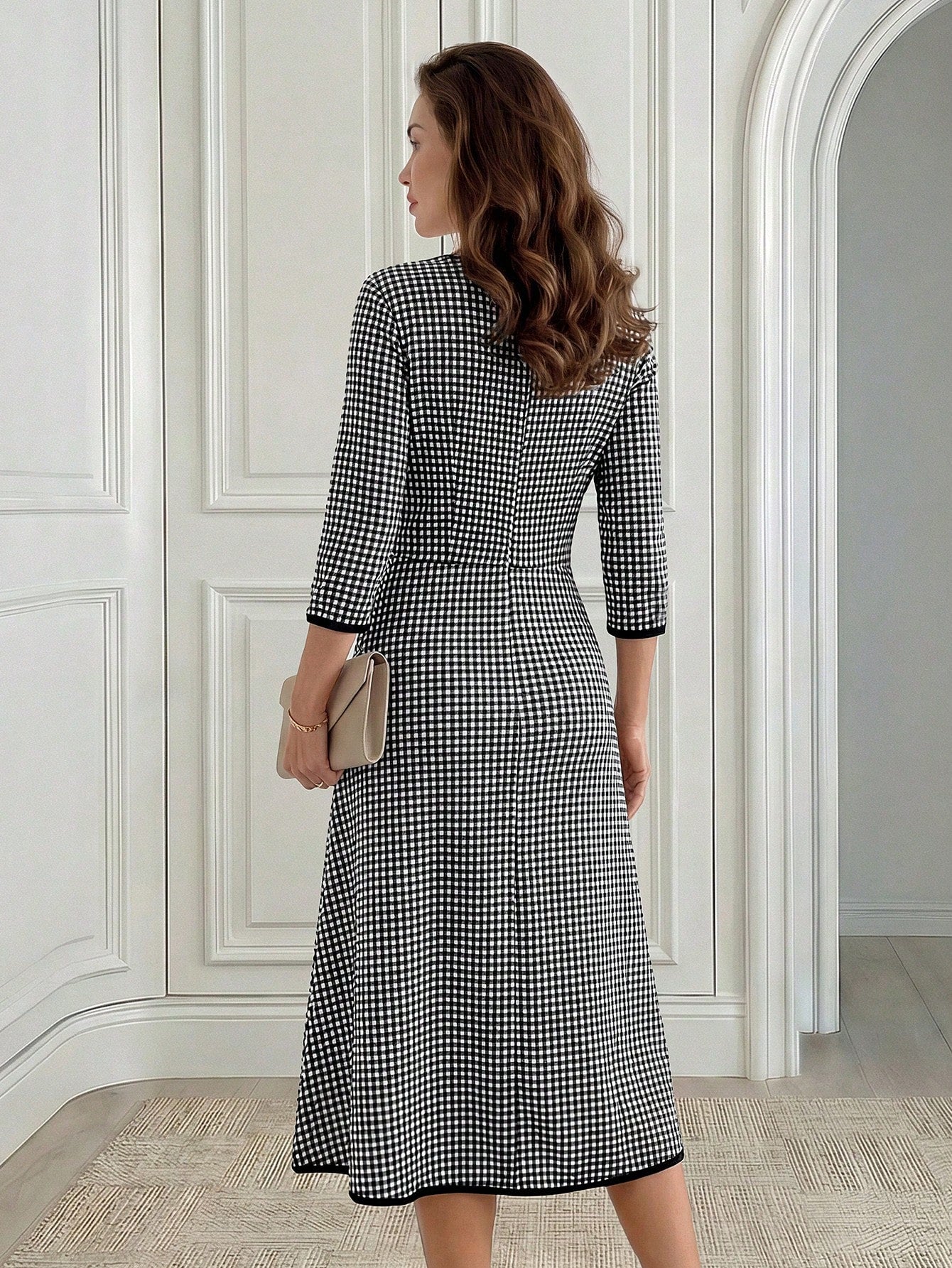 Medorina Women's Elegant Plaid Mid-Length Dress For Commuting,Fall Dresses For Women