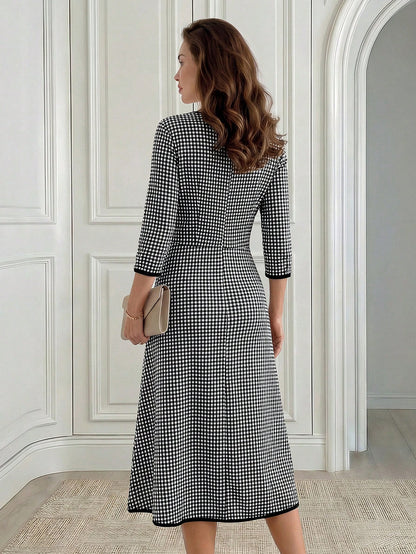 Medorina Women's Elegant Plaid Mid-Length Dress For Commuting,Fall Dresses For Women