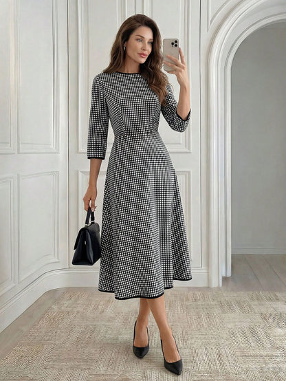 Medorina Women's Elegant Plaid Mid-Length Dress For Commuting,Fall Dresses For Women