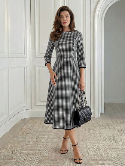 Medorina Women's Elegant Plaid Mid-Length Dress For Commuting,Fall Dresses For Women