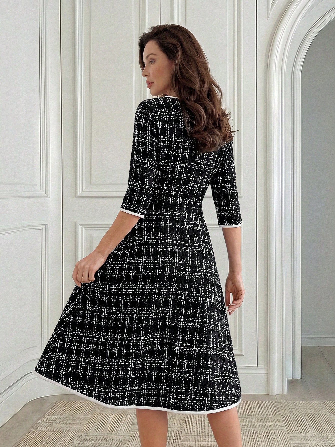 Medorina Women's Elegant Plaid Mid-Length Dress For Commuting,Fall Dresses For Women