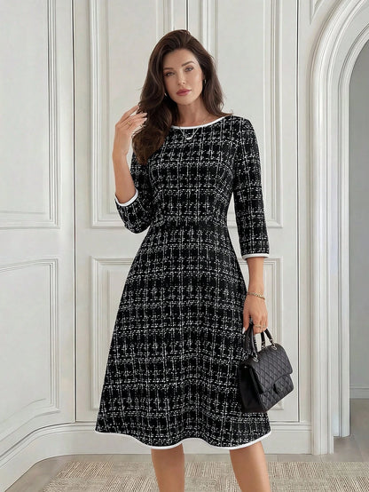 Medorina Women's Elegant Plaid Mid-Length Dress For Commuting,Fall Dresses For Women