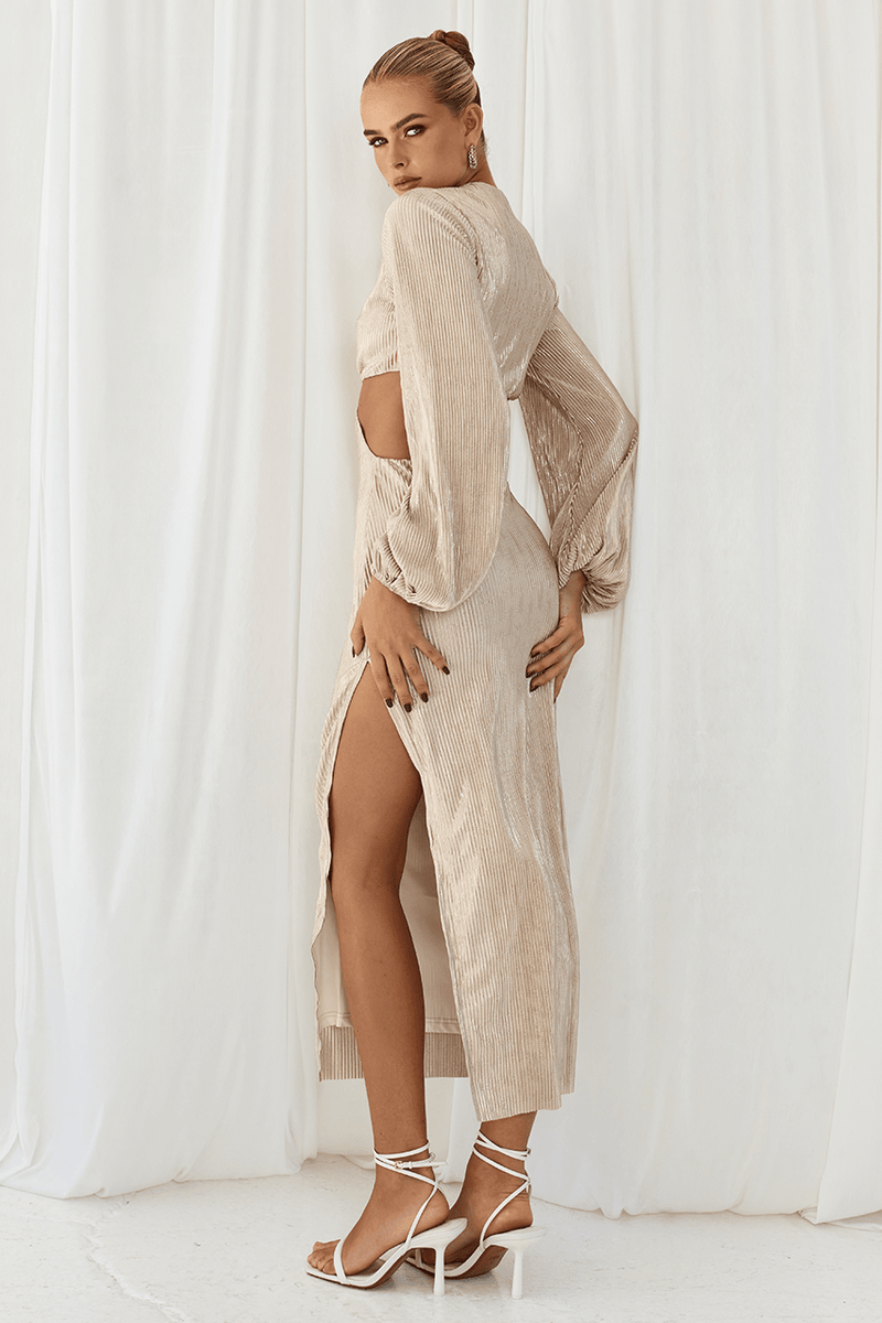 Medusha Midi Dress - Beige/Gold - JAUS
