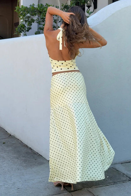 Melody Halter Top - Lemon/Choc Polka