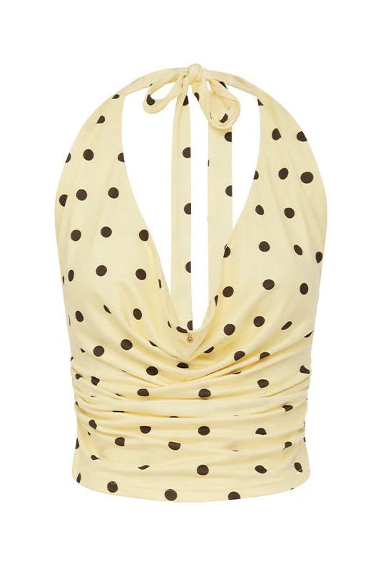 Melody Halter Top - Lemon/Choc Polka
