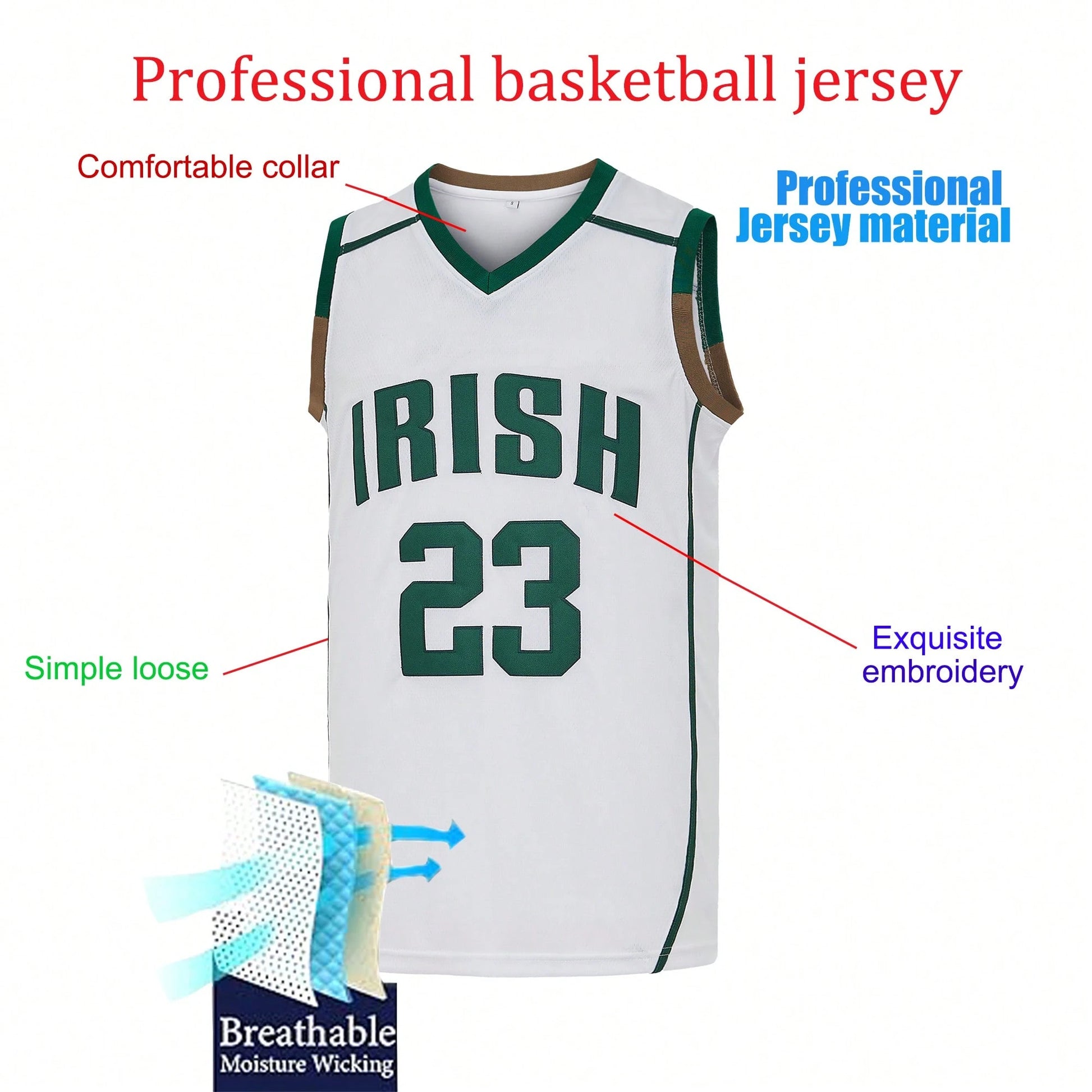 Men's #23 IRISH James Basketball Jersey From St. Vincent And St. Mary's High School Auction In Ohio,Exquisite Embroidered Training Match Jersey