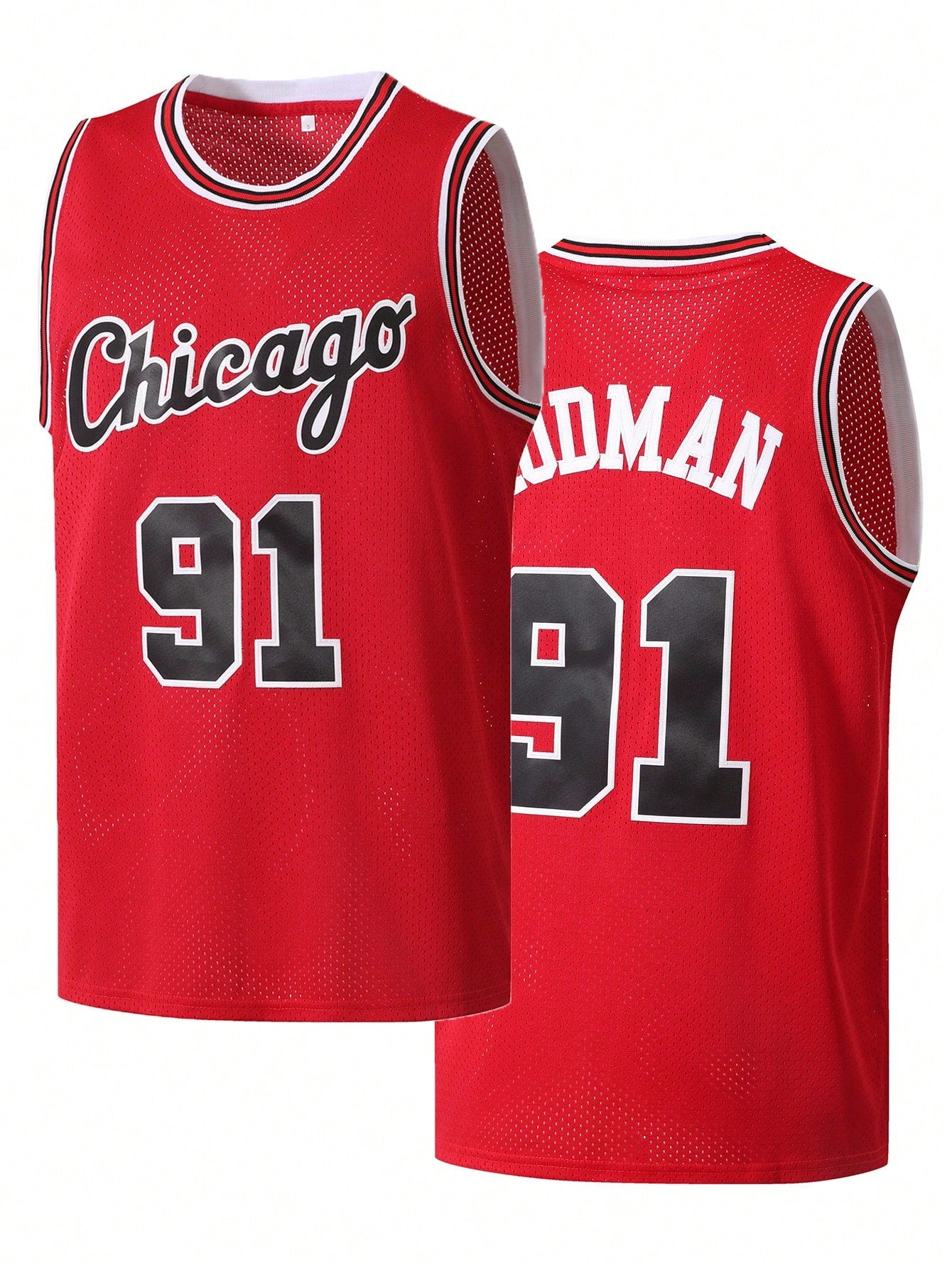Men's Basketball Jersey 91 Red Embroidered Casual Sports Vest Round Neck Sleeveless Training Suit
