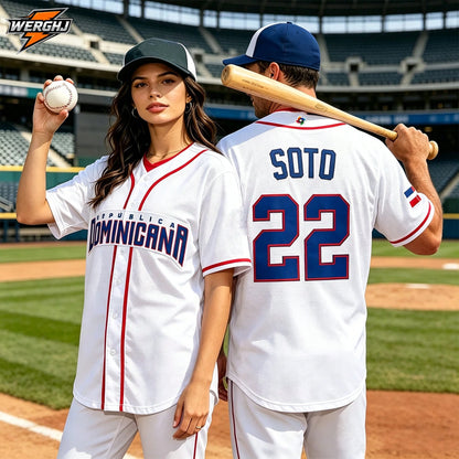 Men's Juan Soto #22 Dominican Republic White Baseball Jersey, 2026 World Baseball Classic Embroidered Number Baseball Uniform, Fan Gift
