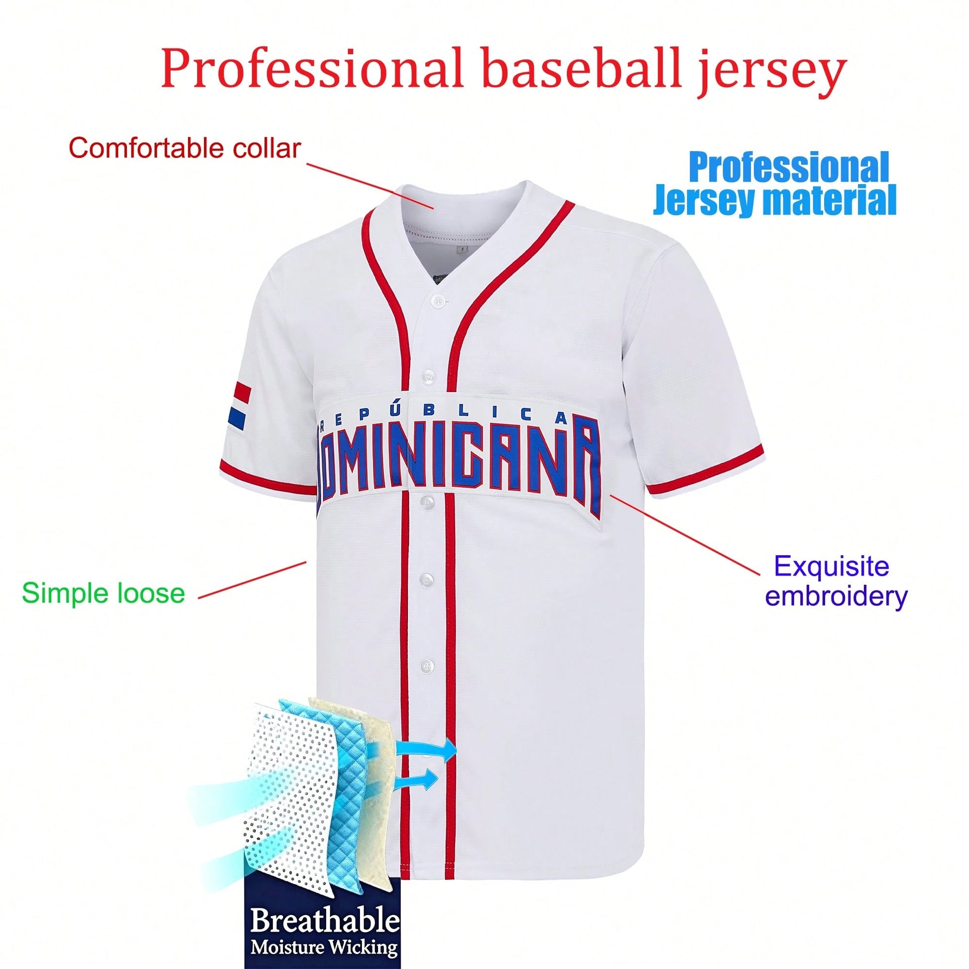 Men's Juan Soto #22 Dominican Republic White Baseball Jersey, 2026 World Baseball Classic Embroidered Number Baseball Uniform, Fan Gift