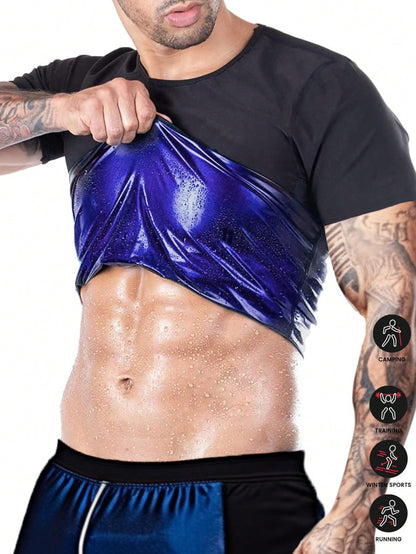 Men's Sweat-Wicking Pullover Short Sleeve T-Shirt, Summer Sports Sauna Undershirt (Order One Size Up) Fall