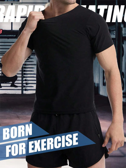 Men's Sweat-Wicking Short Sleeve T-Shirt For Sauna, Workout, Lumbar Girdles For Belly Slimming Corset Spring Sports Fall
