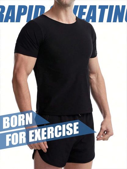 Men's Sweat-Wicking Short Sleeve T-Shirt For Sauna, Workout, Lumbar Girdles For Belly Slimming Corset Spring Sports Fall