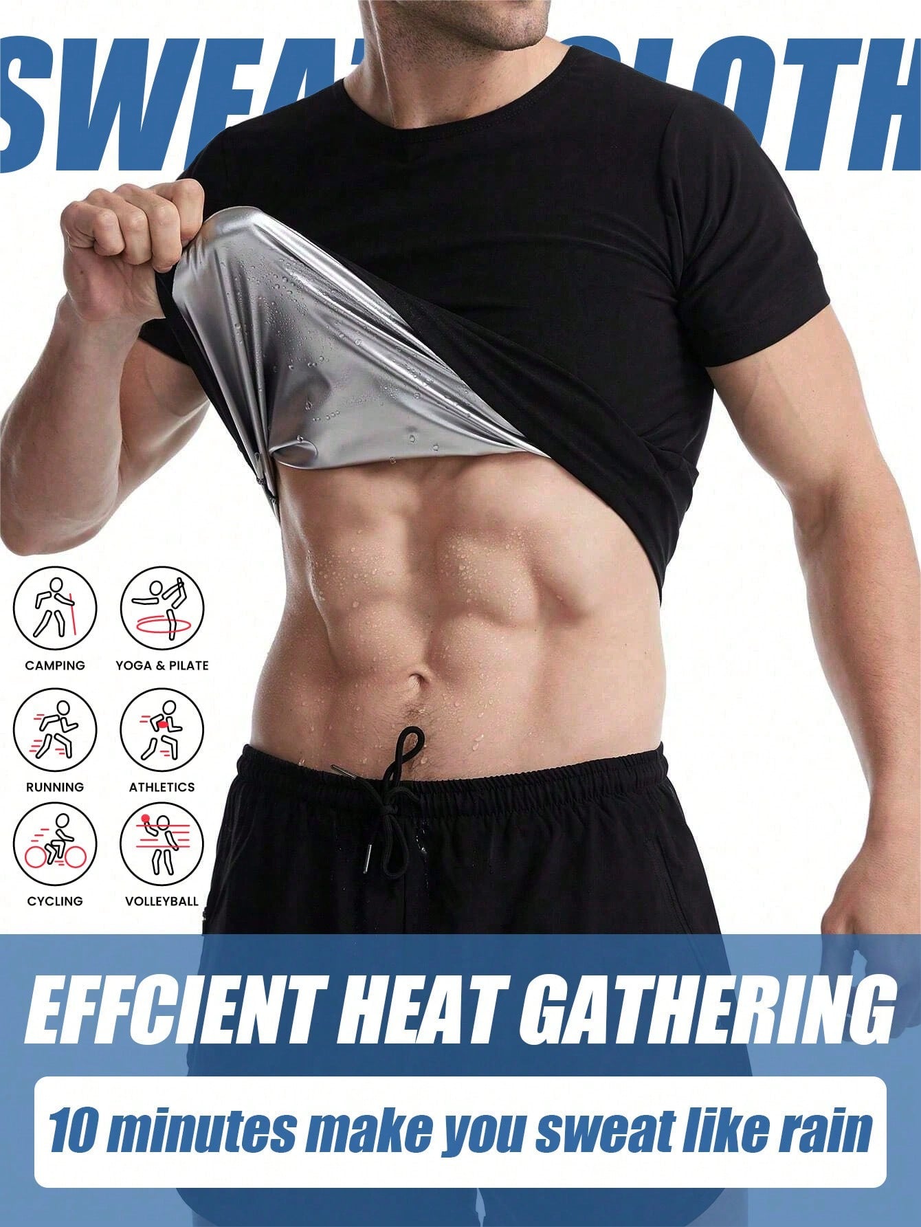 Men's Sweat-Wicking Short Sleeve T-Shirt For Sauna, Workout, Lumbar Girdles For Belly Slimming Corset Spring Sports Fall