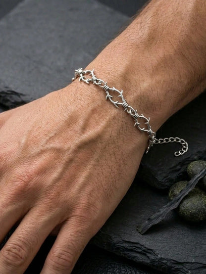 Men's Thorn Iron Belt Spiked Bracelet, Punk Hip Hop Style, High-Quality Bracelet, Hypoallergenic, Unique Style, Suitable For Everyday Wear And Dates.