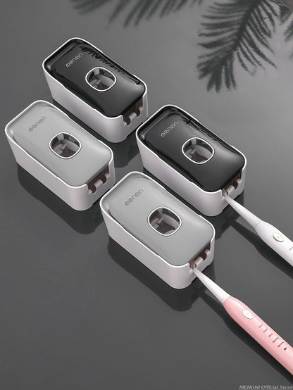 MENGNI 1pc Wall-Mounted Automatic Toothpaste Dispenser With Toothbrush Holder Bathroom Accessories Set Home Bathroom Decor Autumn Decoration Back To School Season
