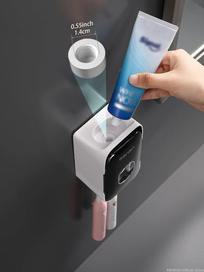 MENGNI 1pc Wall-Mounted Automatic Toothpaste Dispenser With Toothbrush Holder Bathroom Accessories Set Home Bathroom Decor Autumn Decoration Back To School Season