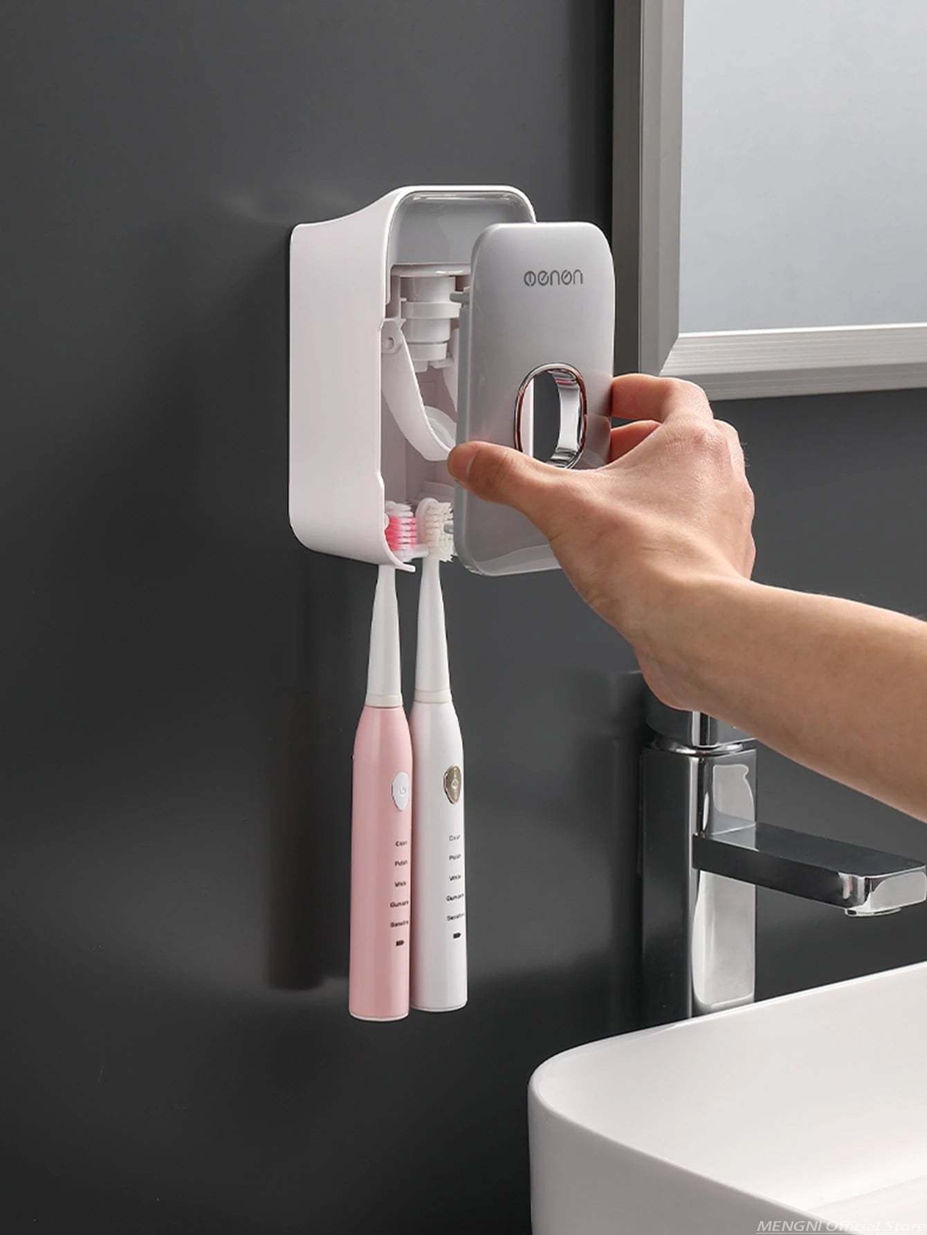 MENGNI 1pc Wall-Mounted Automatic Toothpaste Dispenser With Toothbrush Holder Bathroom Accessories Set Home Bathroom Decor Autumn Decoration Back To School Season