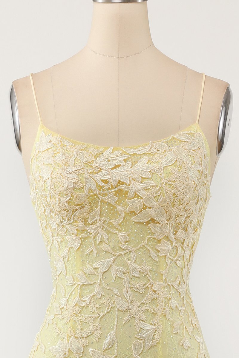 Mermaid Yellow Lace Appliques Long Formal Dress