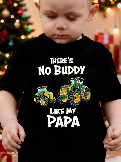 Merry Christmas Baby Boys' Fashionable Tractor Pattern There's No Buddy Like My Papa Print, Comfortable Baby Boy Crew-Neck T-Shirt,Versatile For All Seasons, Suitable For Christmas Party