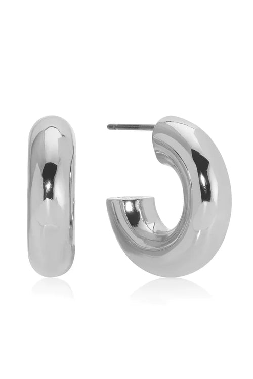 Mini Thick Classic Hoops - Rhodium