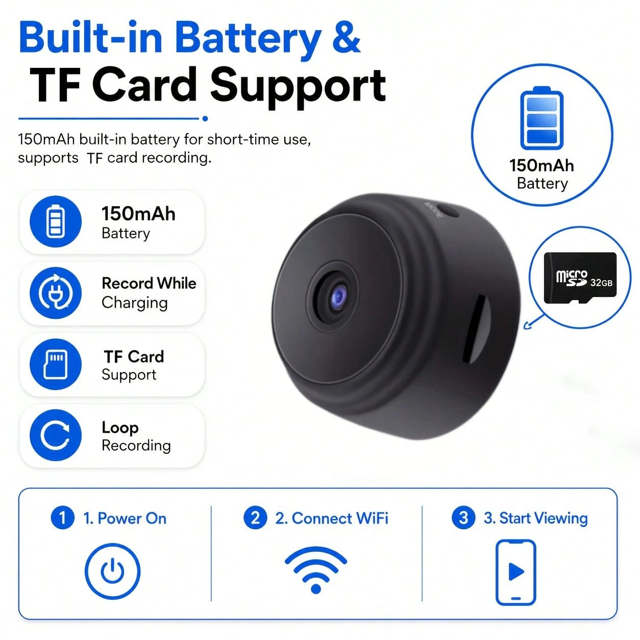 Mini WiFi Camera HD Portable Mobile Detection Compact Wireless Indoor Video Recorder Portable Installation Rechargeable Battery Home Small Monitor