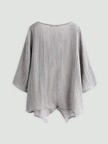 Minimalist Floral Embroidery Plus Size Women Shirt
