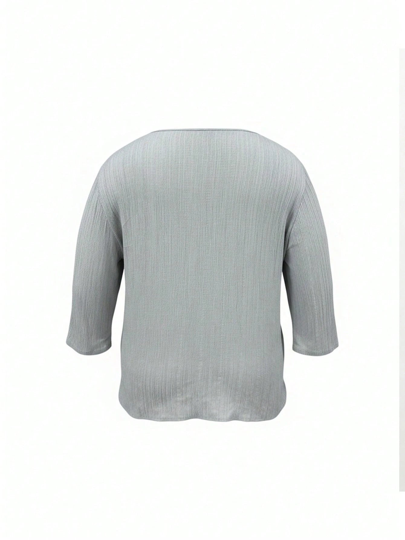 Minimalist Floral Embroidery Plus Size Women Shirt