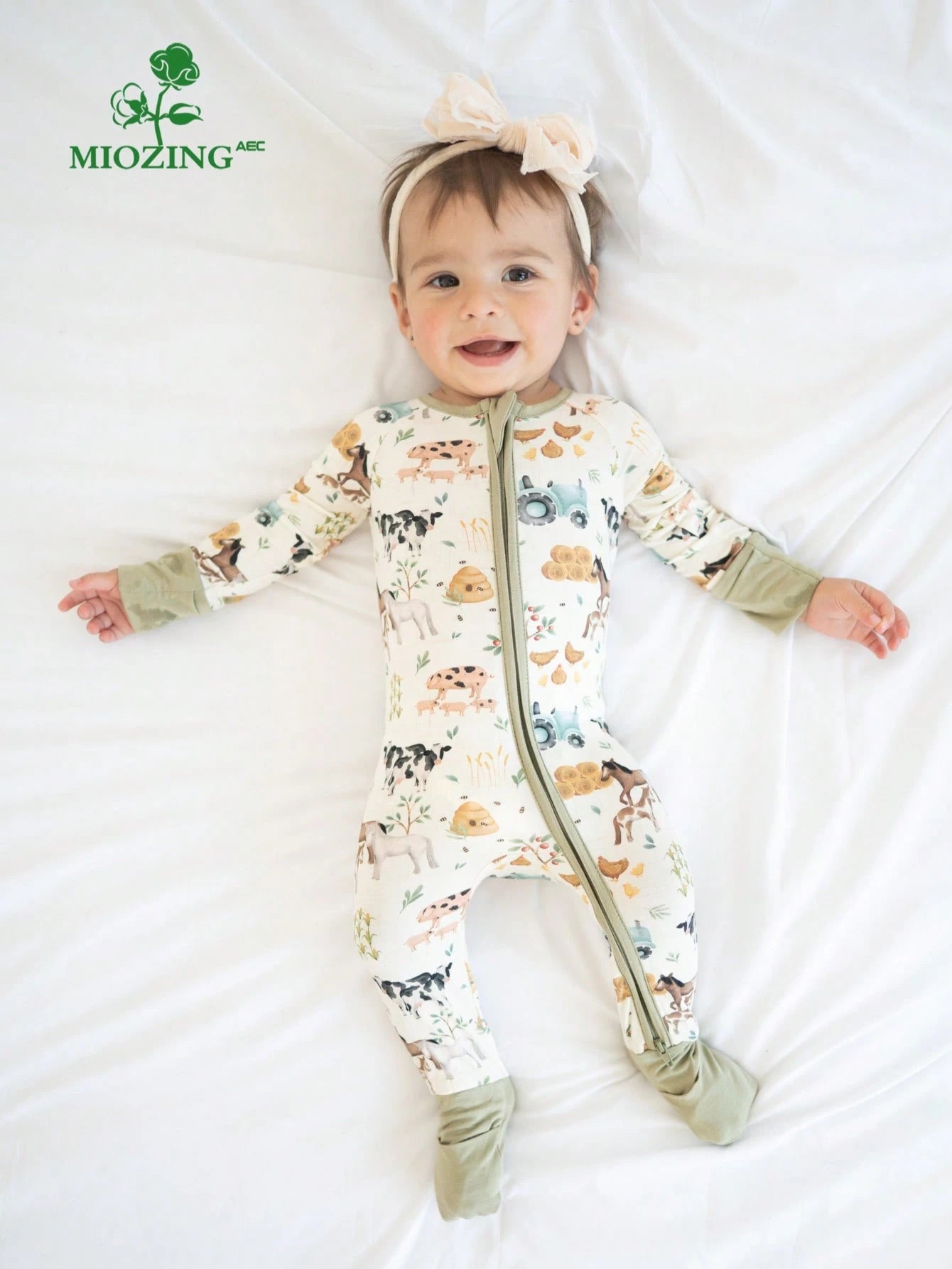 MIOZING Baby Farm Animal Romper, Tractor Cow Horse Chicken Print Bamboo Zipper Jumpsuit, All Season Daily Lounge Playwear For Baby Boys