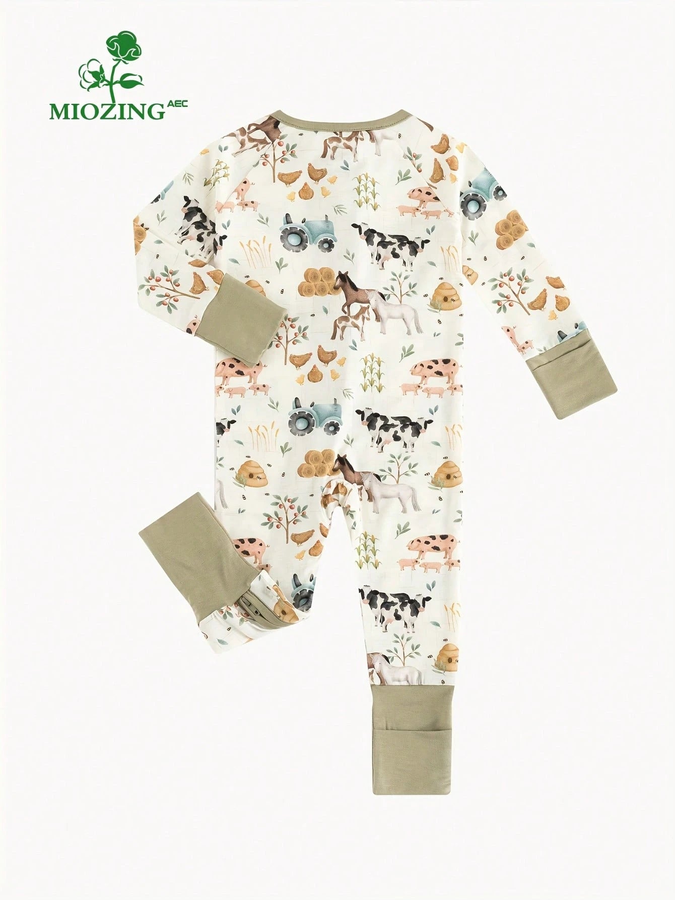 MIOZING Baby Farm Animal Romper, Tractor Cow Horse Chicken Print Bamboo Zipper Jumpsuit, All Season Daily Lounge Playwear For Baby Boys