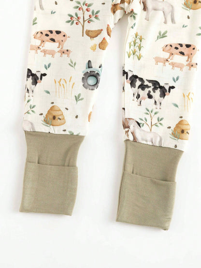MIOZING Baby Farm Animal Romper, Tractor Cow Horse Chicken Print Bamboo Zipper Jumpsuit, All Season Daily Lounge Playwear For Baby Boys