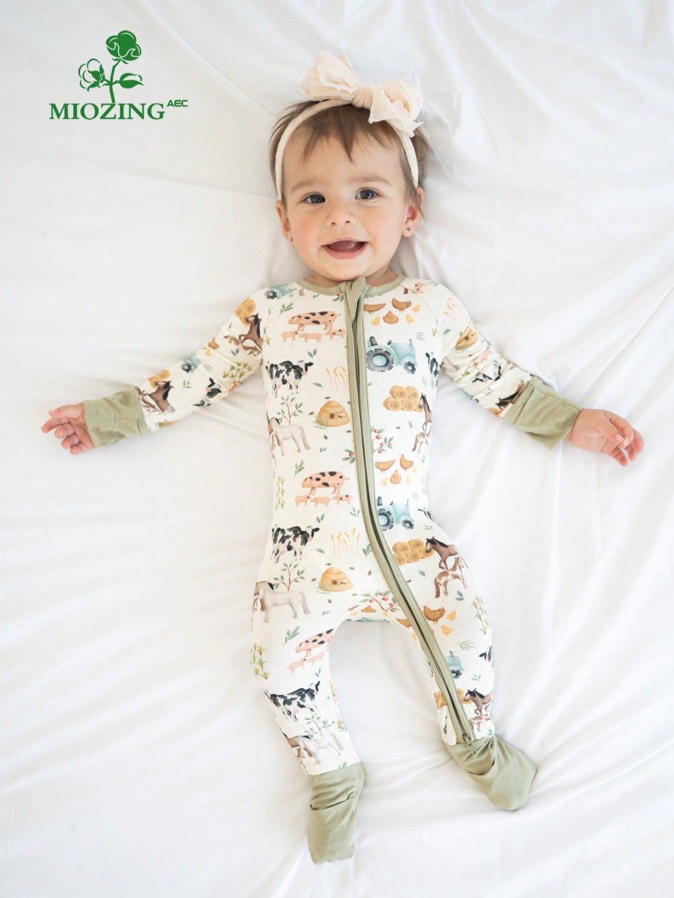 MIOZING Baby Farm Animal Romper, Tractor Cow Horse Chicken Print Bamboo Zipper Jumpsuit, All Season Daily Lounge Playwear For Baby Boys