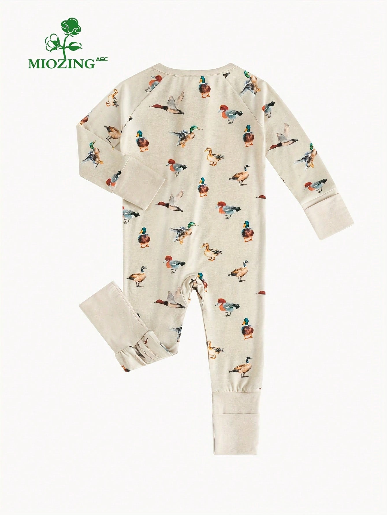 MIOZING Cute Wild Duck Print Full Zip Long Sleeve Baby Romper, All Season Everyday Casual Outfit, Soft Skin-Friendly Bamboo Fiber Fabric For Baby Girl