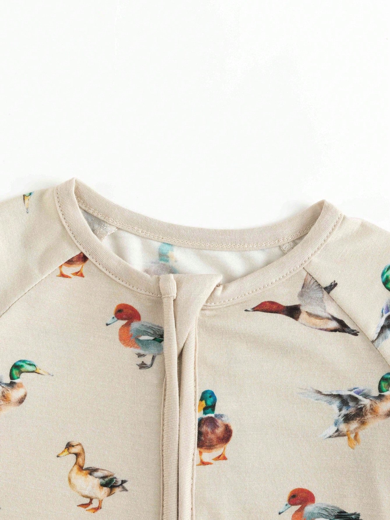 MIOZING Cute Wild Duck Print Full Zip Long Sleeve Baby Romper, All Season Everyday Casual Outfit, Soft Skin-Friendly Bamboo Fiber Fabric For Baby Girl