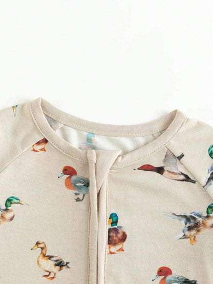 MIOZING Cute Wild Duck Print Full Zip Long Sleeve Baby Romper, All Season Everyday Casual Outfit, Soft Skin-Friendly Bamboo Fiber Fabric For Baby Girl