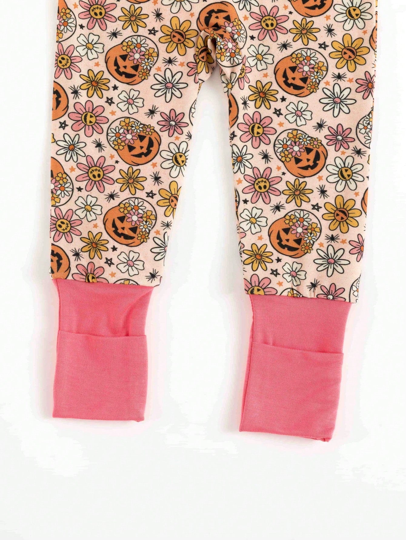 MIOZING Halloween Romper, Long Sleeve Zipper Infant Jumpsuit, Floral Pumpkin Pattern Daily Outfit, Breathable Bamboo Fiber Fabric For Baby Girls