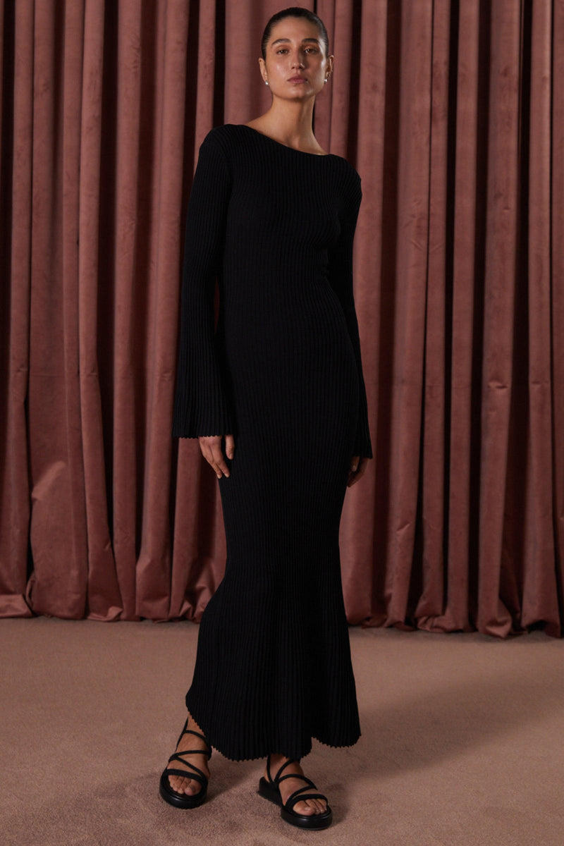 Misha Briar Reversible Rib Knit Dress - Black - JAUS
