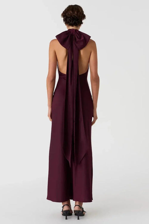 Misha Evianna Satin Gown - Wine - SHOPJAUS - JAUS